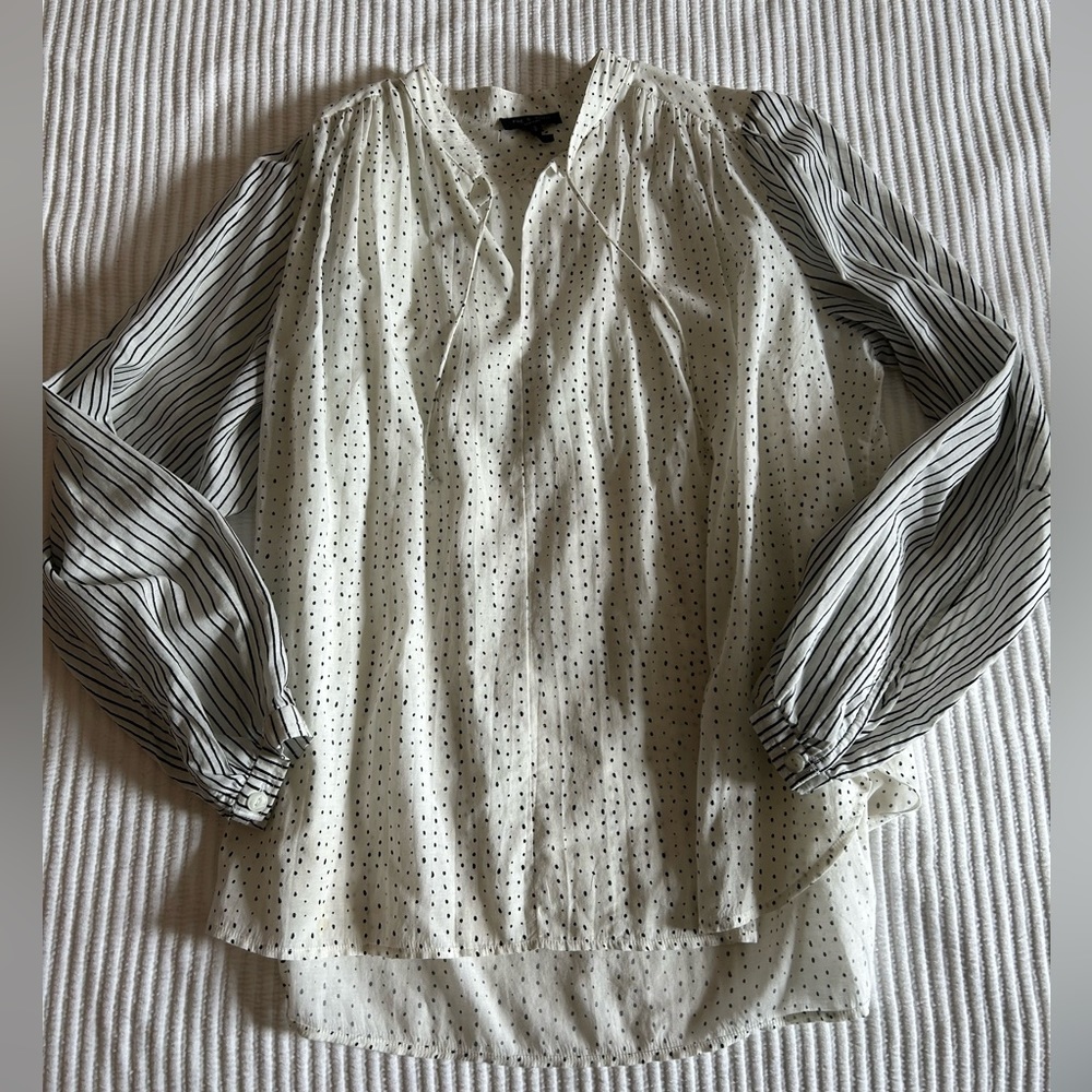 Rag & Bone flowy white and black blouse dots stripes small